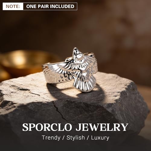 Gothic Ear Cuffs Helix Cartilage Clip on Goth Ear Cuff Stainless Steel Hypoallergenic Earrings for Women Men Non Piercing Gold & Silver Fake Earring Lightweight Punk Jewelry Gift - color: K9-Silver Eagle Design