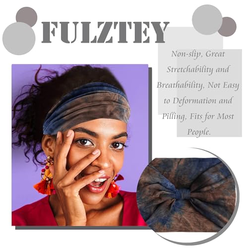 FULZTEY Boho Headbands for Women Wide Head Bands Kontted Trendy Tie Dye Headband Soft Thick Bandanas Elastic Workout Yoga Hairbands Fashion Hair Accessories for Women 4 pcs - color: Style 2