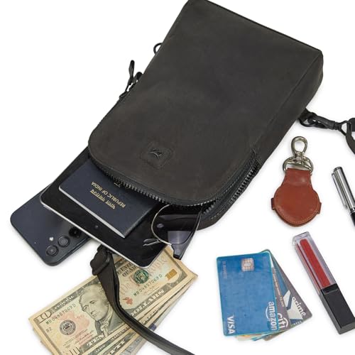 Leather Sling Bag for Women Genuine Crossbody Purse Small Trendy Cross Over Chest Phone and Credit Card Slots (Black Crazy Horse) - color: Black Crazy Horse