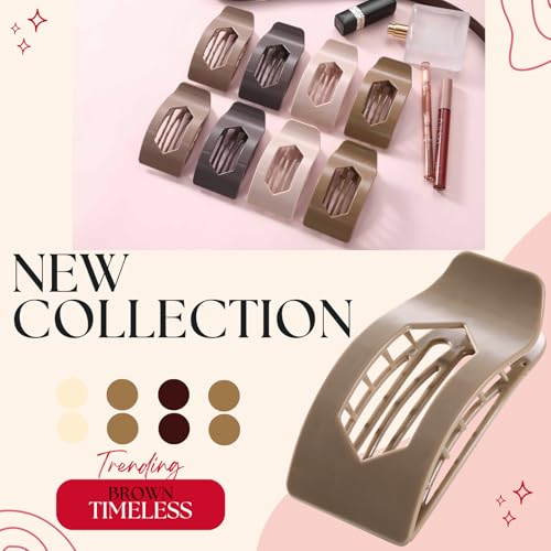 8 Pack Brown Flat Hair Clips for Women – Large Neutral Glossy No-Slip Rectangle Claw Clips for Thick & Thin Hair, Strong Hold Square Hair Accessories for Everyday Office or Coffee Look - color: Brown