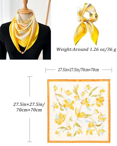 Saiusloa Neck Scarf For Womens Silky Head Scarves Hair Bandanas Square Scarf Fashion Accessories lightweight - color: 3-yellow Iris