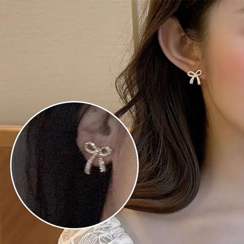 Rhinestone Bow Earrings for Women, Elegant Bridal Jewelry Statement Drop Dangle Earrings, Wedding Guest Dress Matching Accessories, Bridesmaid Gift, Sparkling Party Costume Outfit - color: A1:Gold Bow Stud Earrings