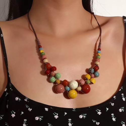 Red Beaded Necklace for Women Choker Gold Toggle Clasp Layered Stack Dainty Statement Western Boho Trendy Summer Vacation Necklaces Birthday Jewelry Gifts - color: F1:Beaded Necklace