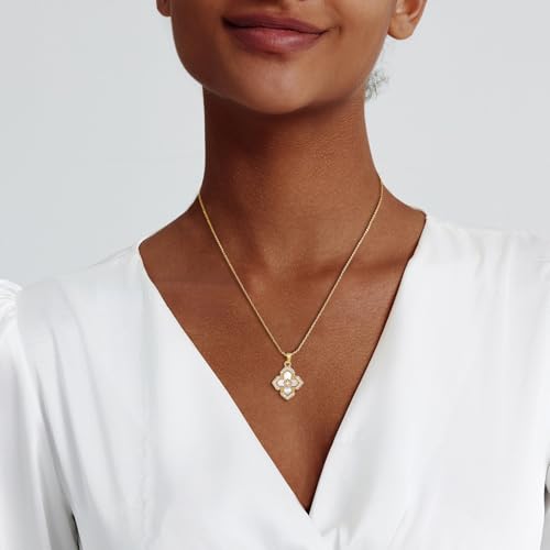 Luxval Diamond Pendant Gold Necklace for Women，Dainty 18k Gold Plated Choker Necklaces Simple Gold Jewelry Gifts for Women Girls - color: Gold-clover