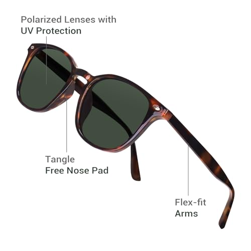 DrRelax Retro Sunglasses Womens Trendy Round Polarized Shades Sun Glasses - color: 2 Pack-black/Tortoise Greyish Green