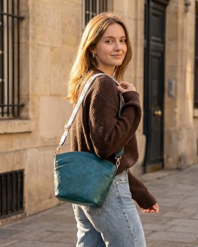 Crossbody Bags For Women, Vegan Leather Crossbody Purses with Boho Strap, Daily Travel Shoulder Handbag - color: Peacock Blue