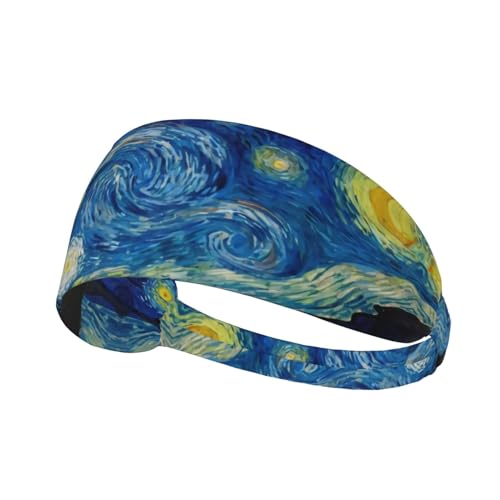 Black and Gold Swirl Liquid Ink Marble Workout Headbands Fashion Sports Sweatbands Yoga Hairbands for Fitness Athletic Non Slip Wicking Headscarf for Men Womens Girls Summer Accessories Elastic Bands - color: The Starry Night Van Gogh
