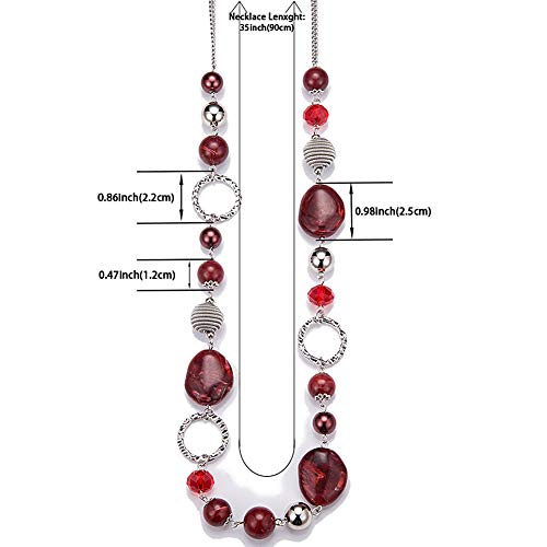 PEARL&CLUB Long Beaded Necklaces For Women - Sweater Chain Fashion Jewelry Necklace Gifts For Women - color: 23-Red