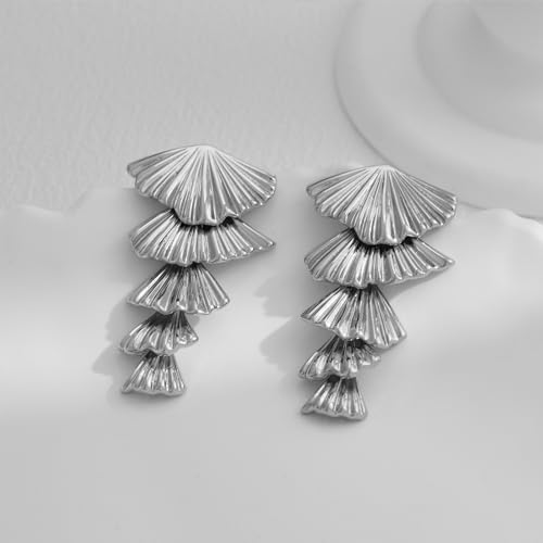 Gold/Silver Shell Dangle Earrings for Women Seashell Drop Dangle Earrings Ocean Beach Earrings Summer Jewelry - color: Silver
