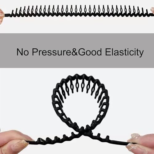 6 PCS Zig Zag Headbands Plastic Wavy Hair Head Band Comb with Teeth Hoop Accessories for Women Men Girls, Versatile Bright Black - color: Versatile Bright Black