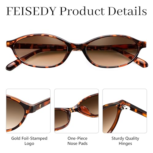 FEISEDY Retro Oval Sunglasses for Women Cat Eye 90s Lightweight Narrow Shades Trendy Sun Glasses B4196 - color: 2 Pack Black+tortoise