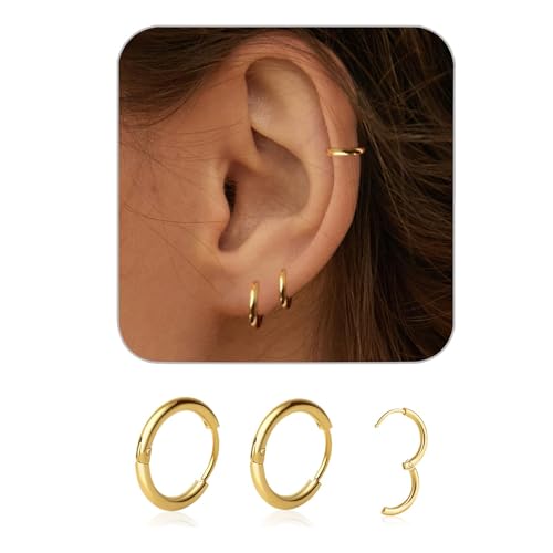 1 Pair 6mm Small Hoop Earrings for Women, Dainty 14K Gold Plated Huggie Hoop Earrings Hypoallergenic Lightweight Cartilage Earrings Set for Multiple Piercings for Sensitive (Gold/1.6mm) - color: Gold, size: 6mm (Thickness: 1.6MM)