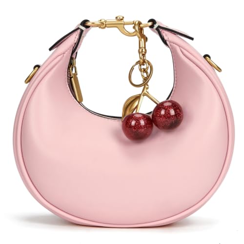 JQWSVE Small Top Handle Bags for Women Mini Purses Cute Ladies Handbags Crescent Mini Crossbody Bags with Cherry - color: B03-large-pink