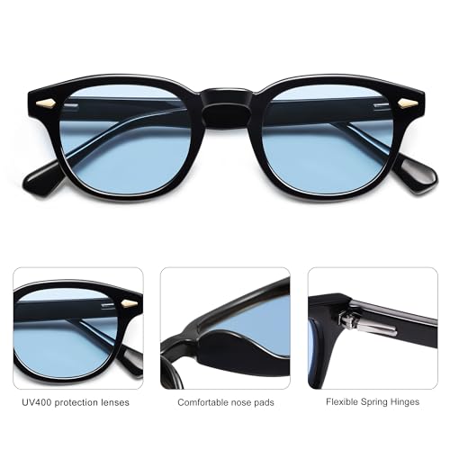 SOJOS Retro Small Round Sunglasses for Men Women Trendy Circle Style UV400 Lenses Unisex Sun Glasses SJ2251 - color: Black/Blue