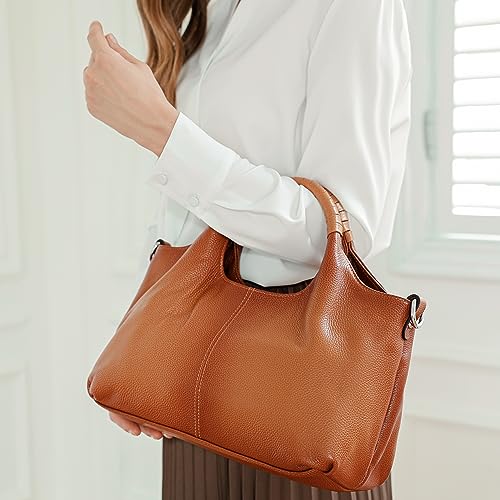 Iswee Genuine Leather Shoulder Bags Purses and Handbags for Women Satchel Designer Cross Body Hobo Medium Size Tote - color: Gray