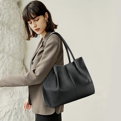 KKXIU Tote Bag for Women Vegan Leather Shoulder Purse Large Capacity Travel Bag - color: Black