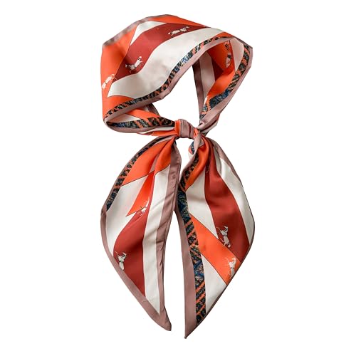 Hair Scarf for Women - 53"x5.3" Purse Scarf, Extra Long Satin Wrap, Versatile Belt & Boho Neck Accessory - color: Orange Horse