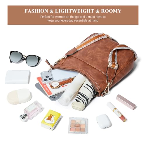 Crossbody Bags for Women Crossbody Purse for Women Vegan Leather Hobo Purses Shoulder Handbags for Daily Travel Work - color: 1-3 Brown