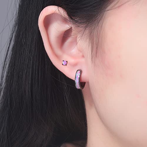 CiNily Huggie Earrings Opal Hinged Hoop Earrings Gold Plated Hypoallergenic Small Hoop Earrings for Women Teen Girls Men Sensitive Ears - color: Black Gold-Purple