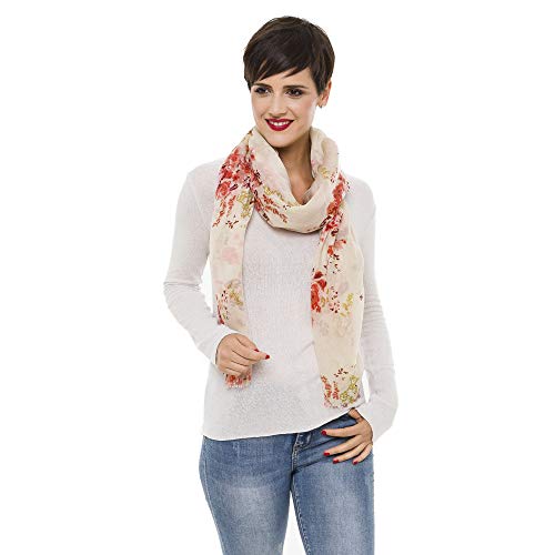 MELIFLUOS DESIGNED IN SPAIN Scarf for Women Lightweight Floral Flower Scarves for Summer Fall Shawl Wrap - color: Barcelona Collection 8 - Beige Elegant Floral