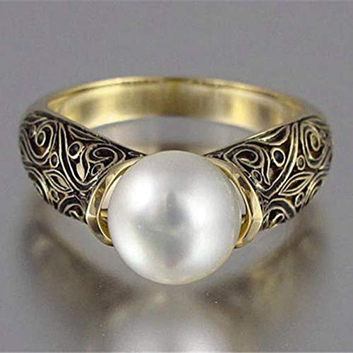 LRESJJIUJ 14k Gold Plated Pearl Women's Ring Handmade Freshwater Aquaculture Pearl Single Stone Ring Fashion Engagement Wedding Jewelry(Size 11) - size: 11
