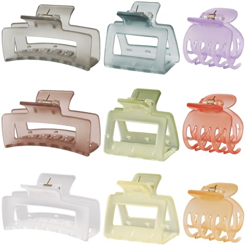CHANDAT Medium Claw Hair Clips Set for Women - 3 Styles, 9PCS Rectangle Hair Clips for Thick Hair, Square Clips for Thin Hair - Ice Cream - color: Ice Cream