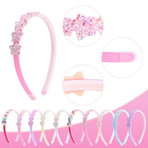Fishdown Headband for Kids Girls, 10Pcs Rainbow Glitter Hairband for Toddler Heart Rainbow Star Non-slip Headbands with Teeth - color: Multicolor