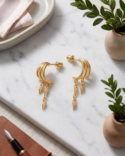 MUMREUES Gold Earrings for Women Trendy 14K Gold Plated Dangle Earrings Small Hoop Huggie Drop Stud Earrings Cubic Zirconia Simple Minimalist Dainty Chain Tassel Hypoallergenic Earrings - color: Simple & Gold