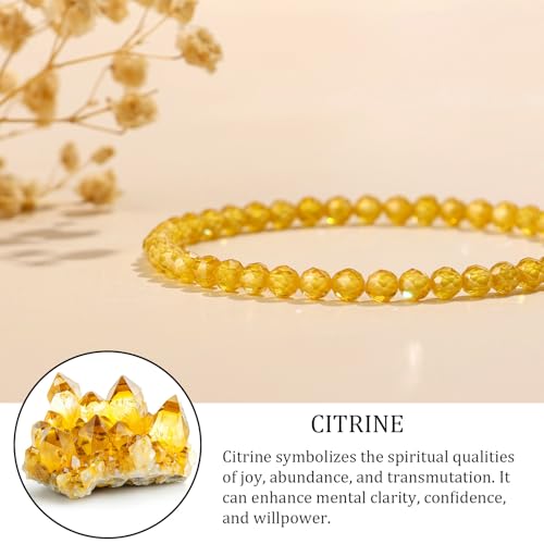 Natural Gemstone Beads Bracelets Healing Crystal Stone Beaded Bracelet for Women Men Handmade Spiritual Jewelry Gifts - color: Citrine, size: Faceted Round Beads