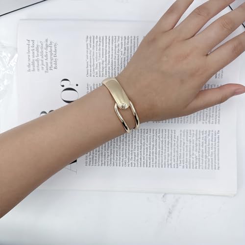 Chunky Gold Bracelet - Tear Drop & Cuff Bracelet - Polished Twisted Hinged Bangle - Wide Wrist Cuff - Irregular Twisted Bangles for Women - color: B gold