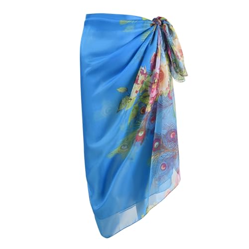 Womens Sexy Bohemian Floral Beach Cover Up Sarong Wrap Swimsuit Beachwear - color: A-blue