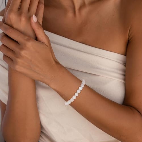 Gnamy Healing Crystal Bracelet for Women, Natural Stone Beaded Healing Crystal Bracelet Triple Protection Stress Relief Beads Jewelry Birthday Gifts Jewelry for Her - style: Moonstone