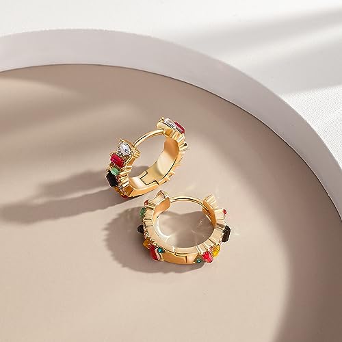 Colorful Hoop Earrings, Sparkly Crystal Cubic Zirconia Hoop Earrings for Women Hypoallergenic Small Hoop Earrings for Birthday Jewelry - color: Colorful