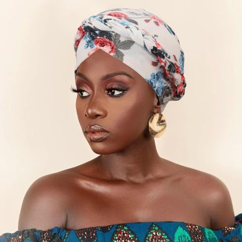 African Women Turban Caps Pre-Tied Twisted Turbans Head Scarf for Women Hair Wraps Cover Beanie Cancer Chemo Headwear - color: 1 Pack Twisted Braid A: Floral E