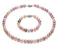 PremiumPearl Lustrous 7.5-8mm Multicolor Freshwater Cultured Pearl Set AA+ Quality Sterling Silver Clasp