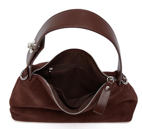 Suede Shoulder Bags For Women Crossbody Bag Suede Tote Bag Satchels Slouchy Work Purses Crescent Handbag Fall Top Handle - color: Coffee