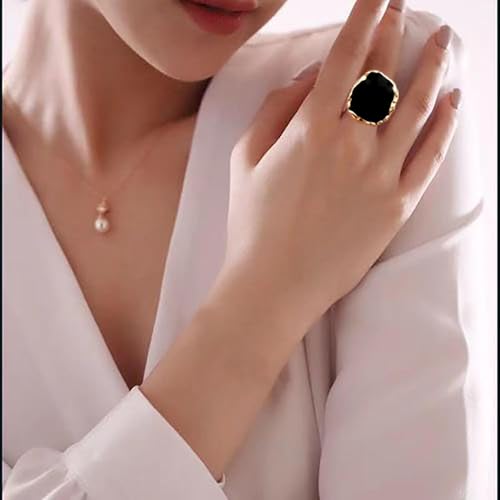 Statement Rings For Women Chunky Gold Ring Unique Cocktail Rings Vintage Big Black Drip Ring Fashion Punk Jewelry For Women - style: silvery