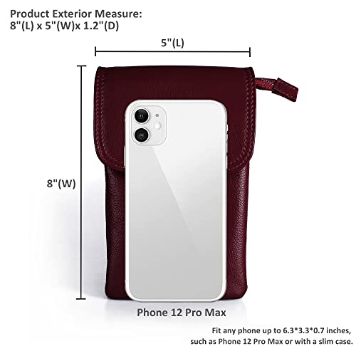 befen Genuine Leather Small Crossbody Bags for Women Cell Phone Bag Cross Body Purses,Silver Zipper - color: Burgundy