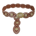 Wide Western Cowboy Disc Belt for Woman Concho PU Leather Belts for Ladies Boho Country Waist Belts for Dress Jeans - color: Brown