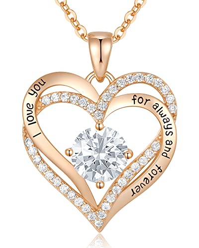 CDE Engraved Forever Love Heart Birthstone Necklace Jewelry Gifts for Women | Hypoallergenic,Nickel-Free & Lead-Free,3 x 3 mm 5A CZ Heart Pendant,Anniversary Christmas Birthday Gift for Girlfriend Wife - color: Birthstone-04-Apr, style: Rose Gold Plated-S