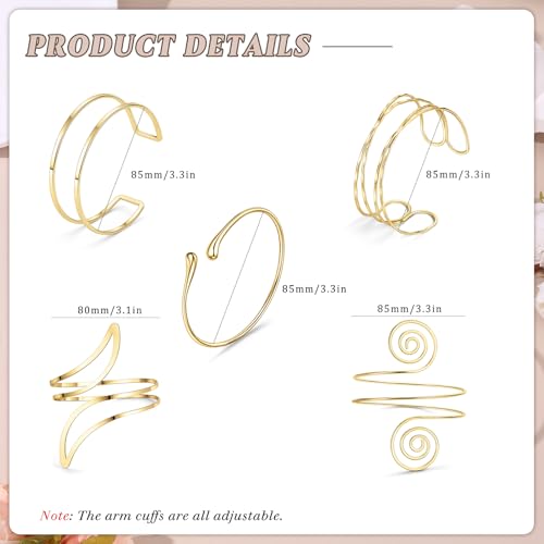 Giovanchi 5 Pieces Arm Cuff Upper Arm Band Cuff Bracelets for Women Adjustable Armband Set - style: C-Gold