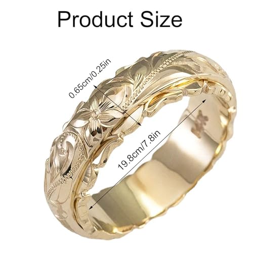 Dainty Engraved Plumeria Flower Ring, 14K Gold Plated Hawaiian Princess Plumeria Flower Scroll Promise Ring Stackable Wedding Engagement Band Jewelry for Women or Men - color: Gold