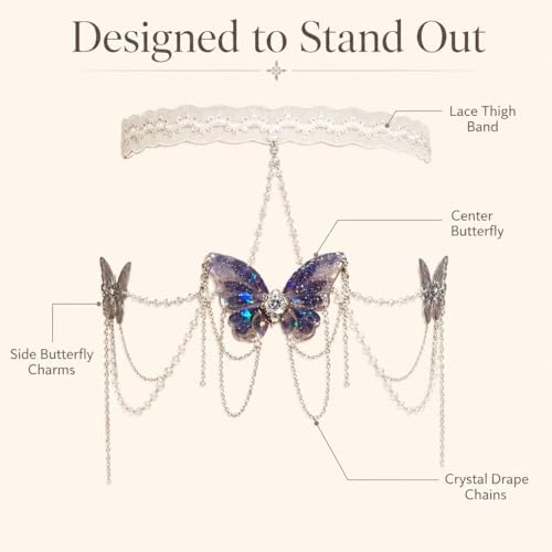 Butterfly Leg Chain for Women Green Butterfly Thigh Jewelry Lace Garter Body Chain Fairy Festival Party Outfit Accessory Gift - color: A2:leg chain