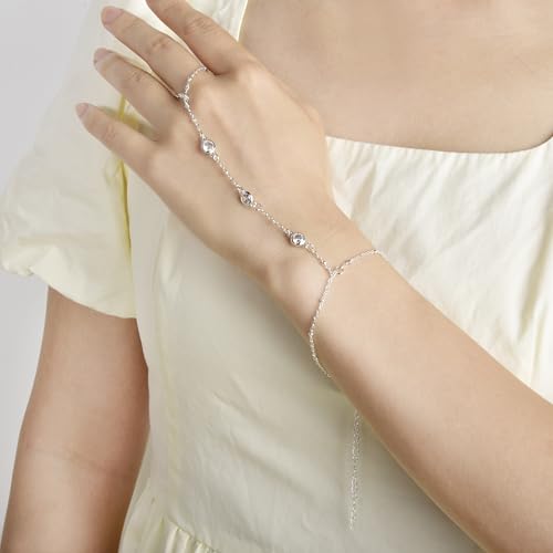 Hand Chain Bracelet Stainless Steel Finger Ring Bracelet Adjustable Gold Plated Hand Chain CZ Stackable Boho Minimalist Jewelry for Women - color: Steel Hand Chain Bracelet AN141W