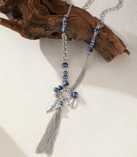 FULU AUTUMN Long Necklaces for Women Trendy Long Chunky Beaded Necklace Boho Fashion Costume Jewelry Mothers Day Gifts for Her - color: 95-Blue