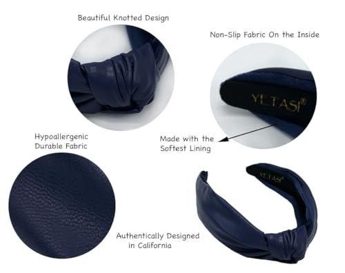 Chunky 2.5 Inches Knot Top Navy Blue Headbands for Women, Trendy Head bands for Women's Hair Leather Knotted Headband for Women is a Womens Head band Fashion Designer Girl - color: Chunky Navy Blue