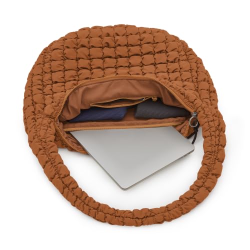ODODOS Quilted Carryall Tote Bag for Women Crossbody Hobo Lightweight Padding Shoulder Bag - color: Glazed Ginger