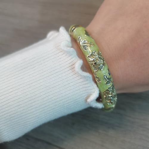 Vintage Flower Cuff Bangles Gold Plated Cloisonne Chinoiserie Peony Floral Elegant Bracelet Gifts For Women - color: dark green
