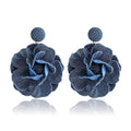 coadipress Boho Denim Camellia Flower Dangle Earrings for Women Exaggerated Big Layered Tiered Blossom Floral Drop Long Earring Chic Statement Earrings Wedding Bridal Jewelry Gifts - style: Flower Dark Blue