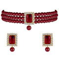 Aheli Ethnic Choker Necklace Earrings Wedding Bollywood Party Jewelry Set Gift for Women - color: Maroon 2
